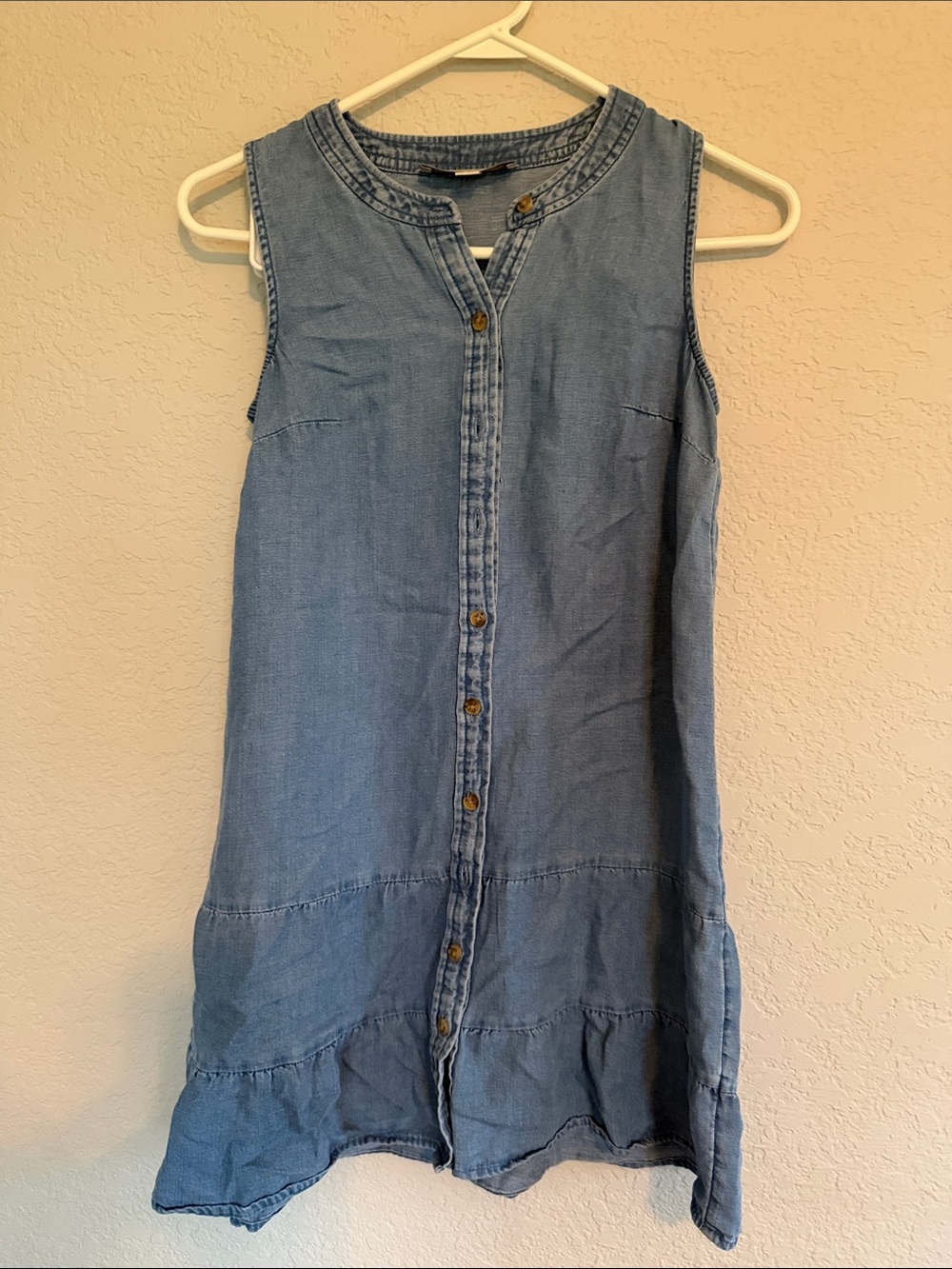 LOFT Sleeveless Chambray Button-Front Dress in Light Blue